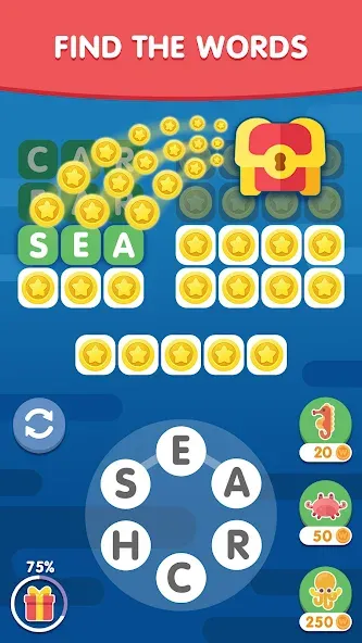 Word Search Sea: Word Puzzle  [МОД Бесконечные монеты] Screenshot 1