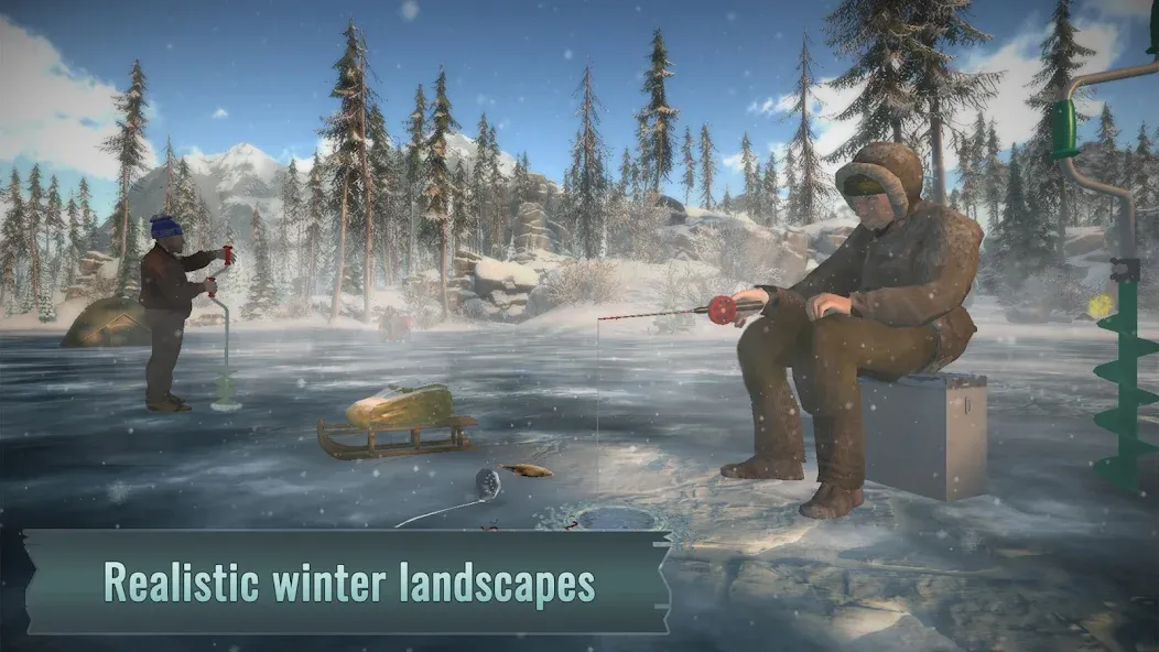 Ice fishing game. Catch bass.  [МОД Mega Pack] Screenshot 1