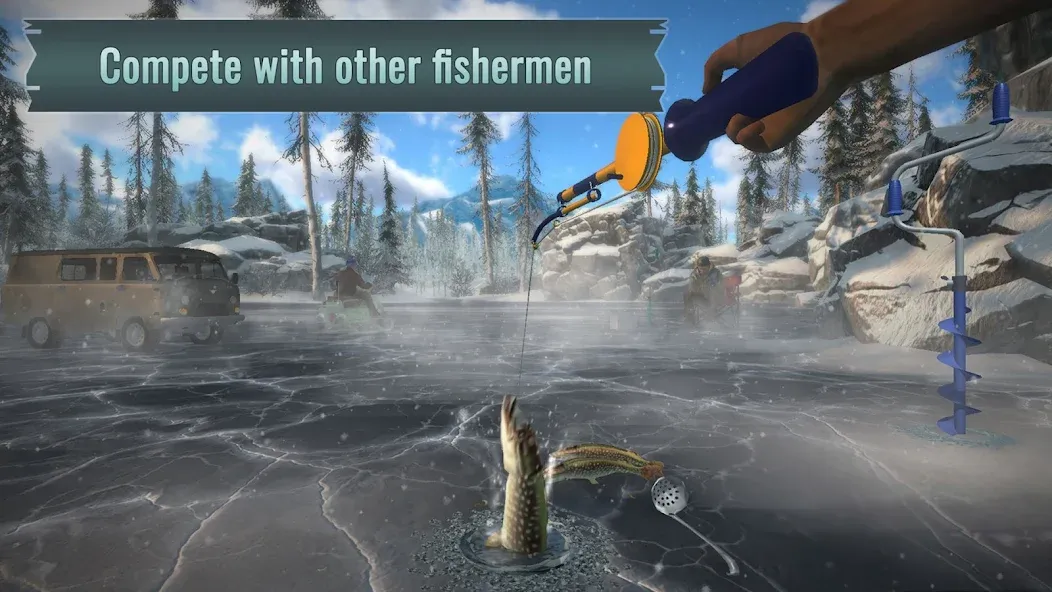 Ice fishing game. Catch bass.  [МОД Mega Pack] Screenshot 2